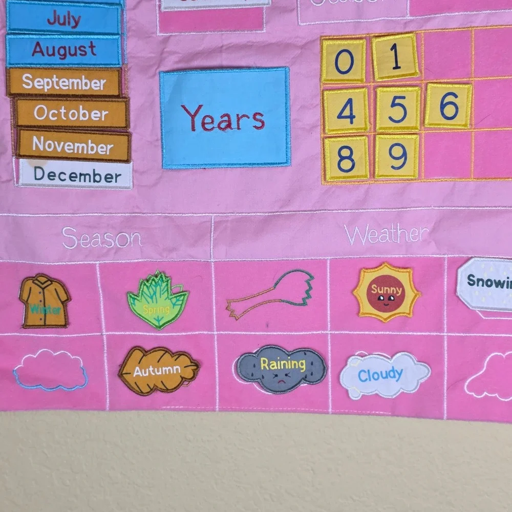 Kids Interactive Fabric Wall Calendar Pink Educational‎ Weather Season Chart